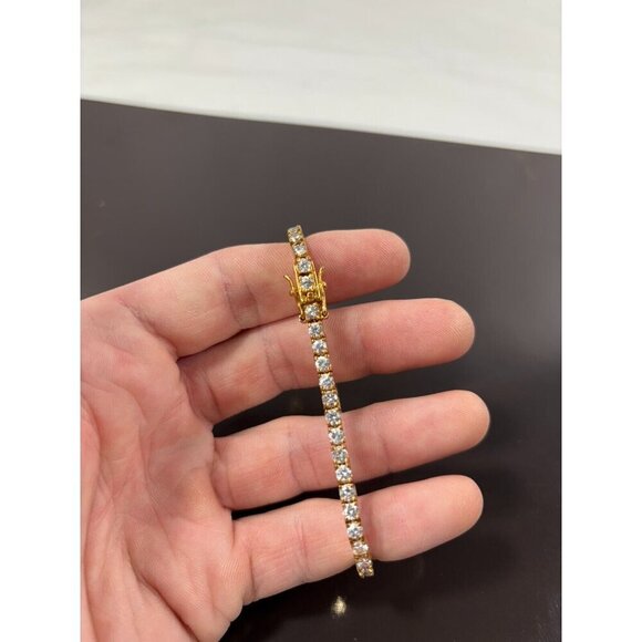 925 Sterling Silver Vintage Gold Plated CZ Tennis Bracelet - Picture 5 of 6